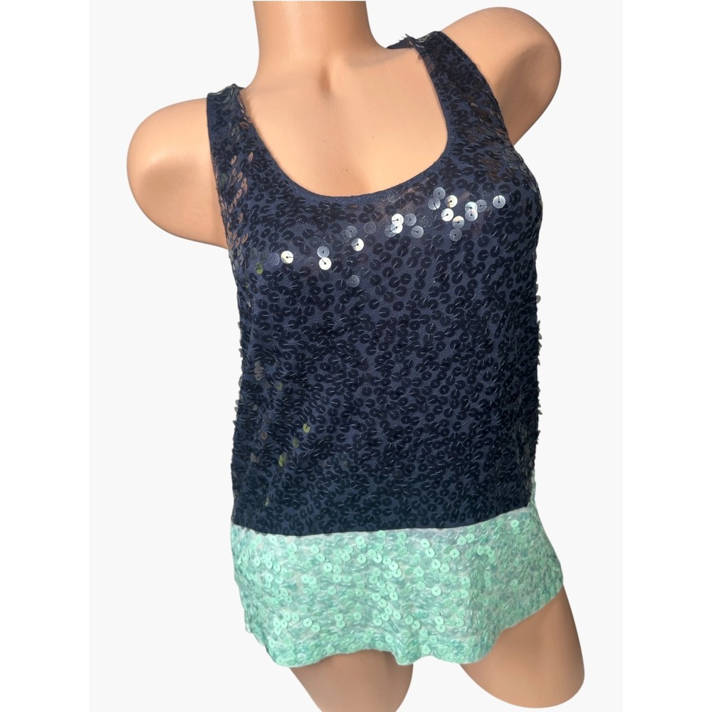 J. Crew Small Tank Top Womens Sequin Colorblock Blue Aqua Green Scoop Neck